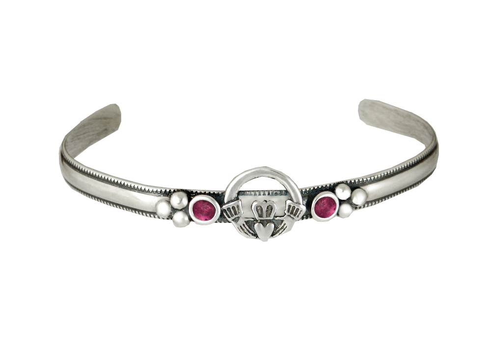 Sterling Silver Claddagh Cuff Bracelet With Pink Tourmaline